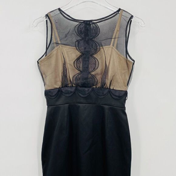 Max and Cleo Size 2 Black & Nude Mesh Sleeveless Cocktail Mini Sheath Dress - Picture 2 of 9